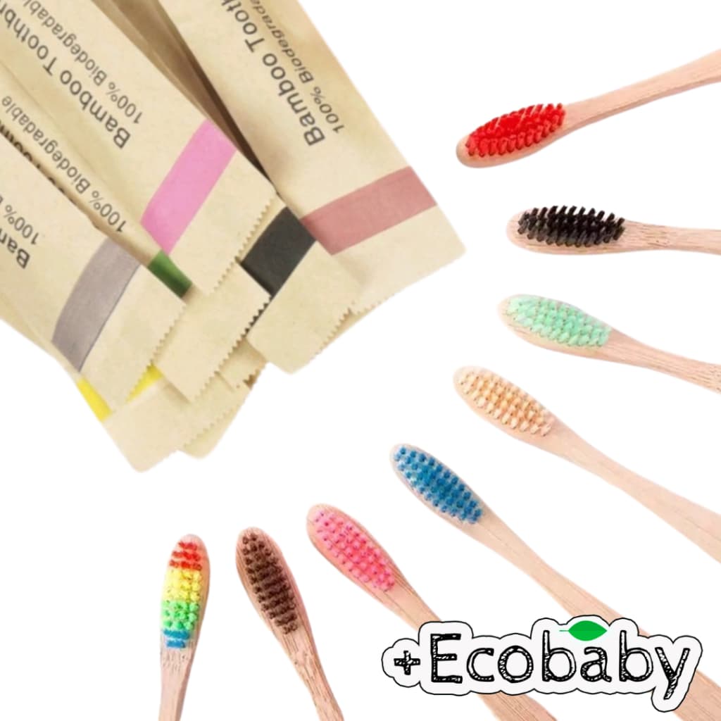 Escovas de Dente em Bambu Kit com 10 ecológica Embalagem Individual (Cores Aleatórias)