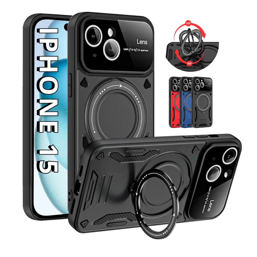 Capa Capinha Armor Anel Magnetica Safe P/ iPhone 15 - Carregamento Por Indução + Proteção De Câmera