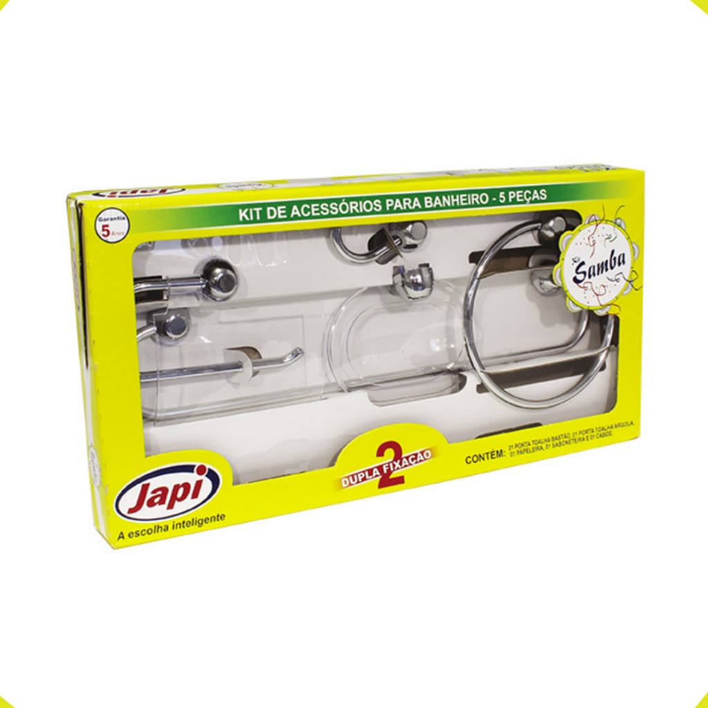 Kit 5 Peças Acessórios P/ Banheiro Cromado, Branco ou Preto Japi