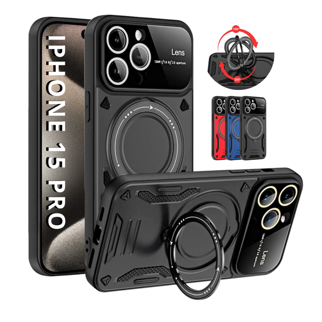 Capa Capinha Armor Anel Magnetica Safe P/ iPhone 15 Pro - Carregamento Por Indução + Proteção De Câmera