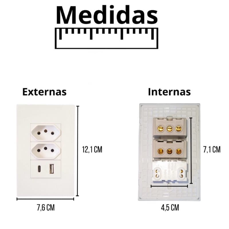 Tomada Dupla 3 Pinos + 1Usb + 1 Tipo C Multi Carregamento Simultâneo