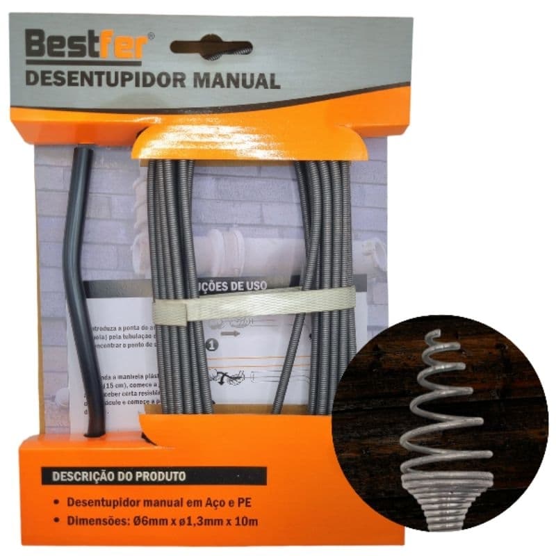 Desentupidor espiral tufão 10m 10 metros de vaso sanitário pia ralo tanque cozinha esgoto pias e ralos manual flexível