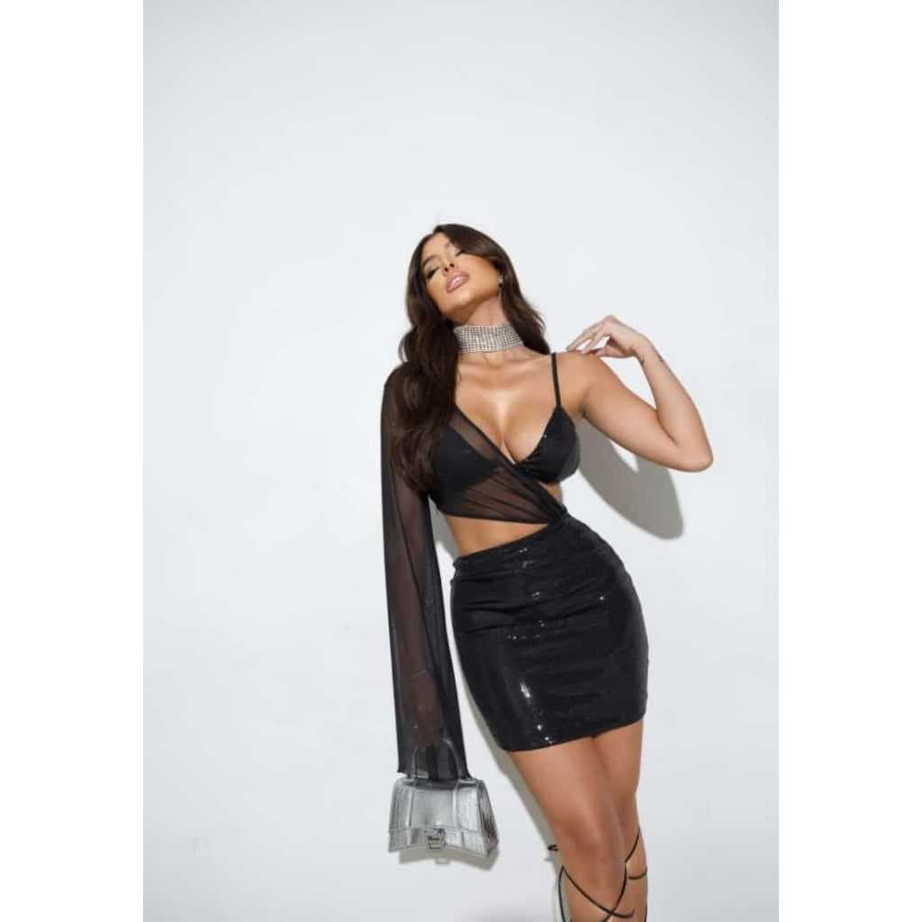VESTIDO MULA MANCA DE TULE CIN TOP DE PAETE OLGA