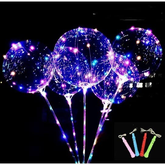 50 Unidades Balão Bexiga Led Bola De Luz Com Haste E Pilha P/ Festa