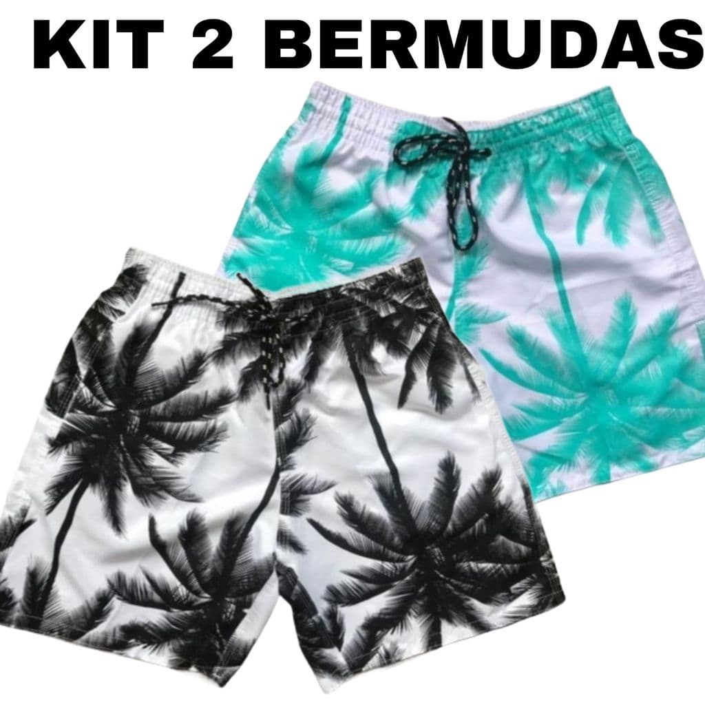 KIT 2 BERMUDAS FLORAL MASCULINA SHORT TACTEL