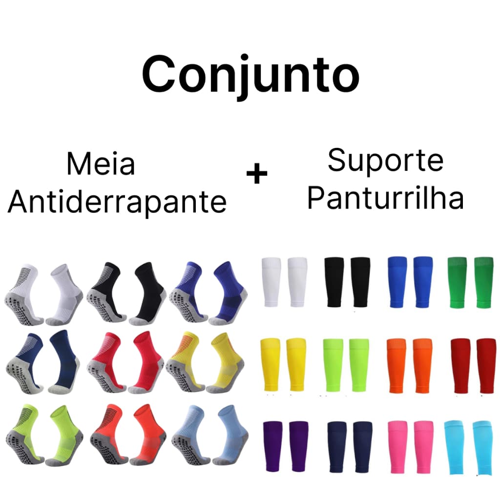 Conjunto Meias Esportivas Antiderrapante + Canelito de Compressão Protetor de Canela MDL06