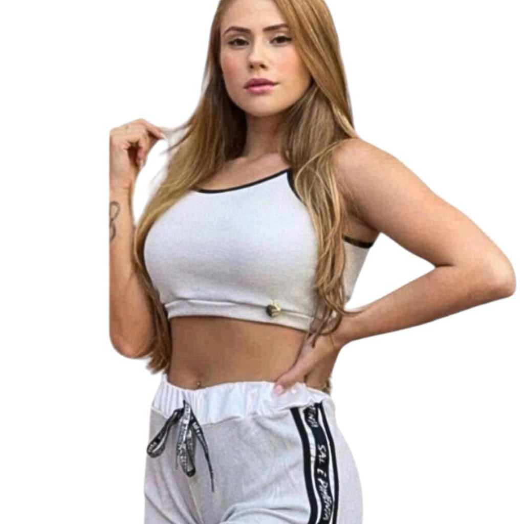Conjunto Shorts e Cropped Branco e Preto - Sal e Pimenta