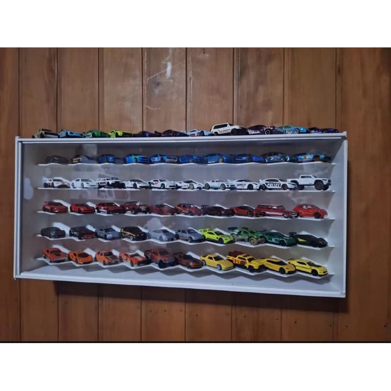 Porta carrinhos 50 hot wheels expositor 45 grau pintado branco