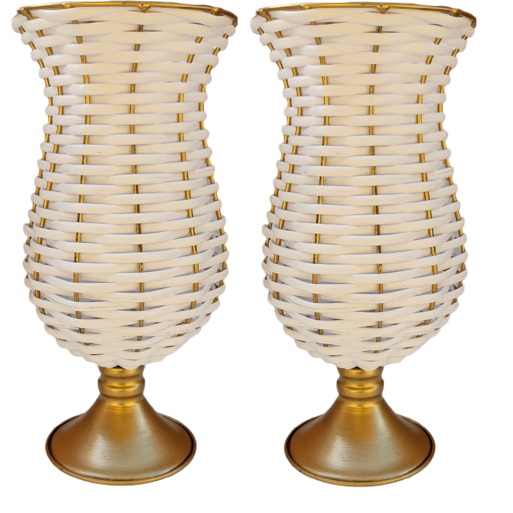 2 Vaso taça base metal junco 25cm