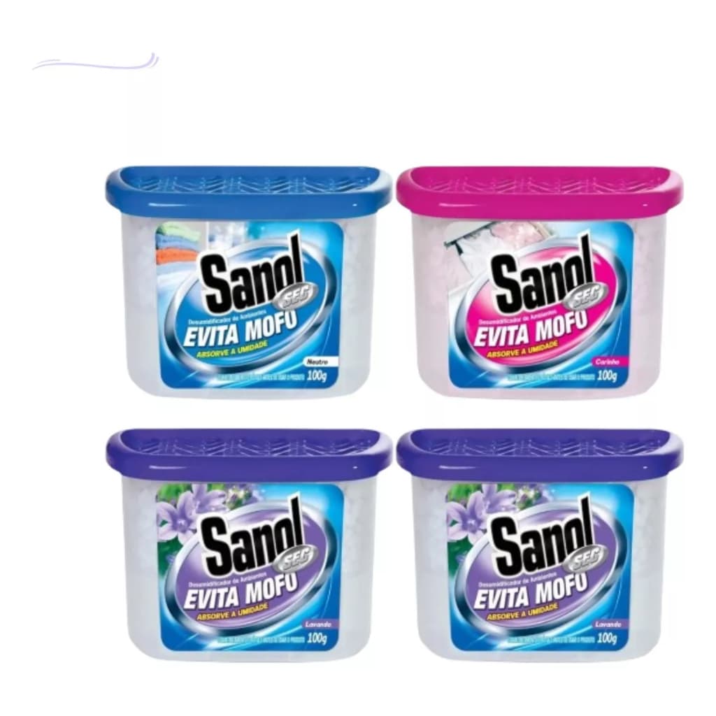 Evita Tira Mofo Secar Leve 4 Pague 3 Sanol 4x100g Desumidificador Armário Pote Gaveta Guarda Roupa