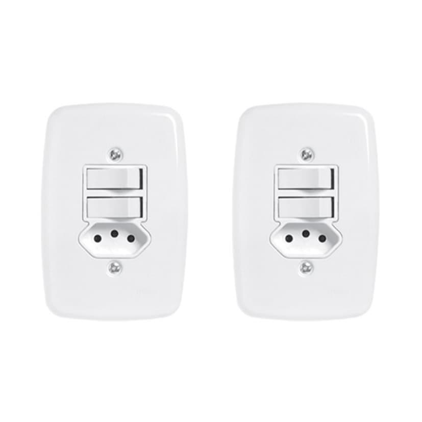 Kit 02 Apagador Interruptor Duplo Simples + Tomada 10a Pluzie