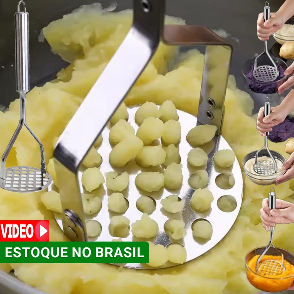 Amassador de Batata Inox espremedor de batata, feijão, alho e Legumes, Aço inox resistente