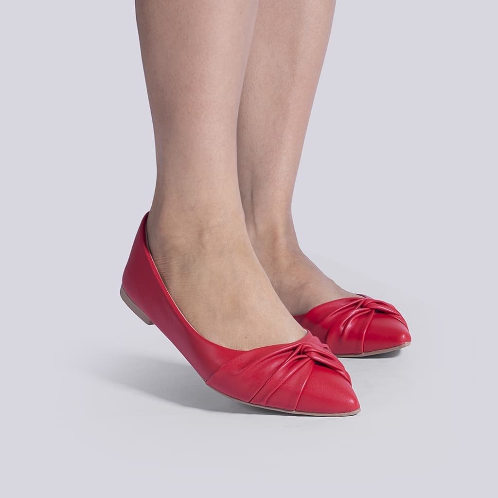 Sapatilha Feminina Vermelha Bico Fino Confortável Leve Delicado Casual Moda Tendência Hope Shoes