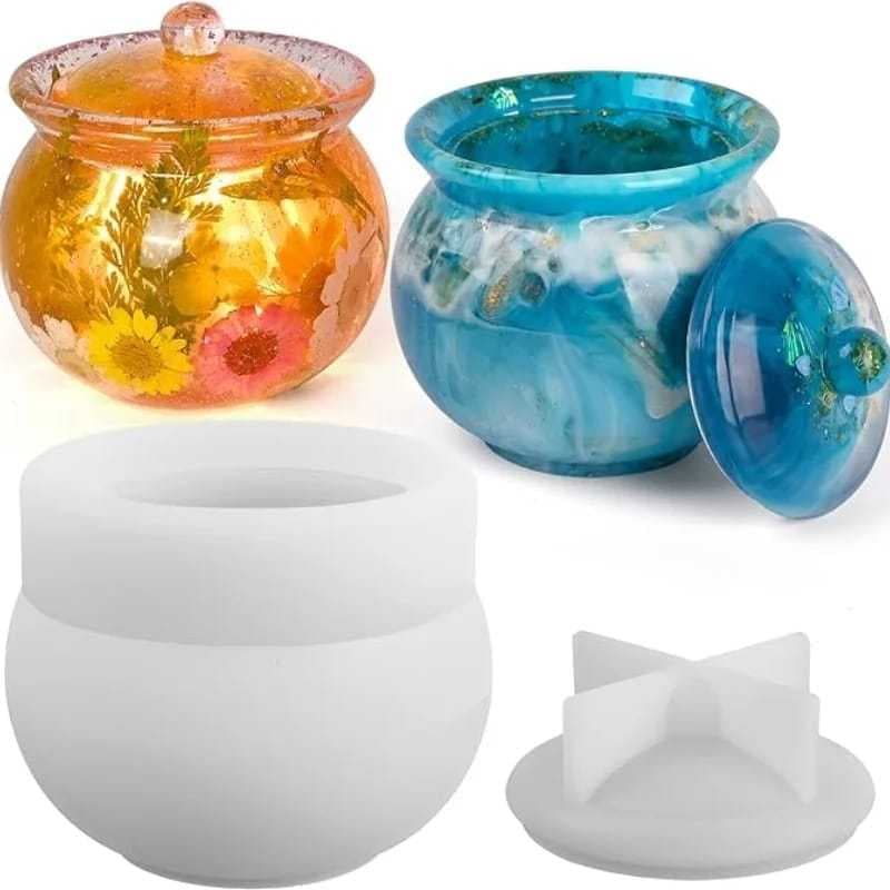 Molde Silicone Pote com Tampa / Molde para Resina Epóxi e Trabalhos com Gesso