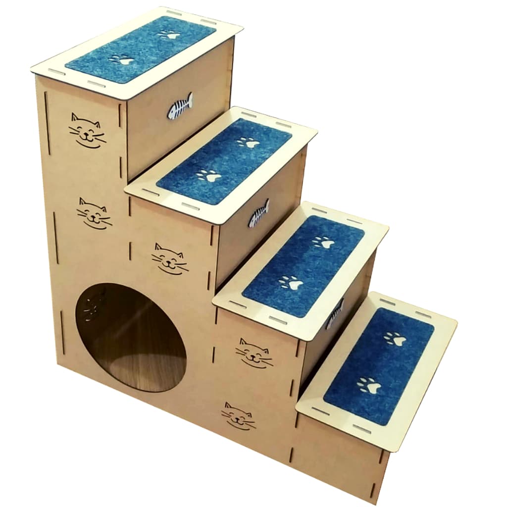 Escada 60cm Pet Gato 4 Degraus Carpete Cama Toca