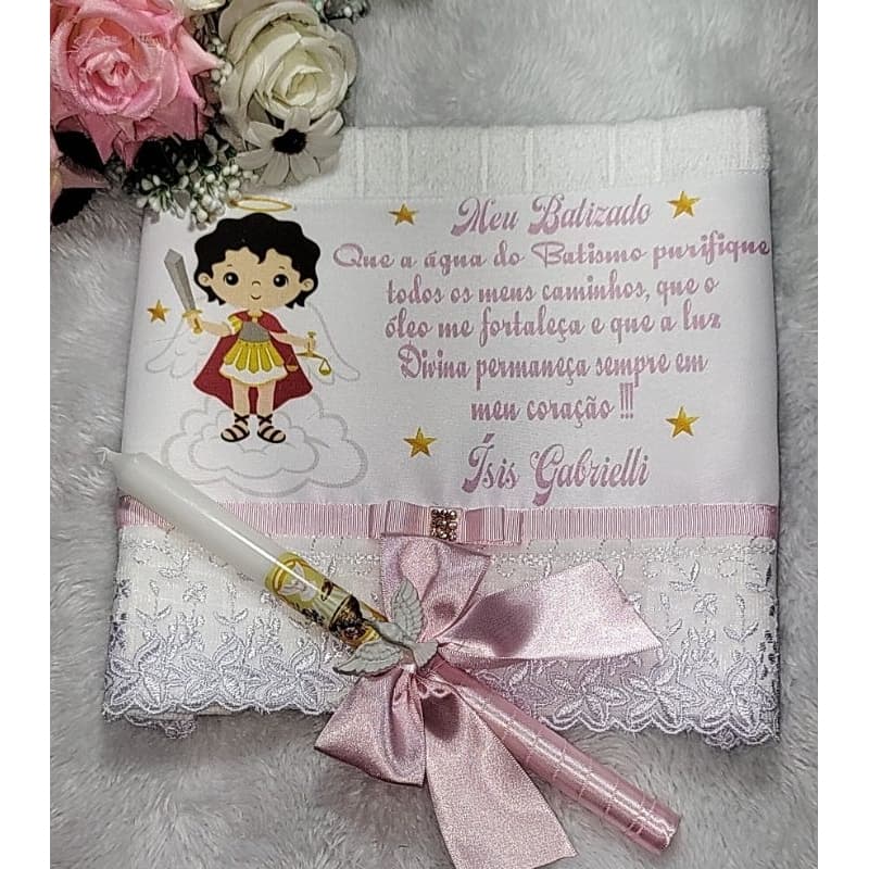 kit Toalha para Batizado e Vela para Batizado /Toalha de batizado Arcanjos Miguel, Rafael, Gabriel "ENTREGA RÁPIDA"