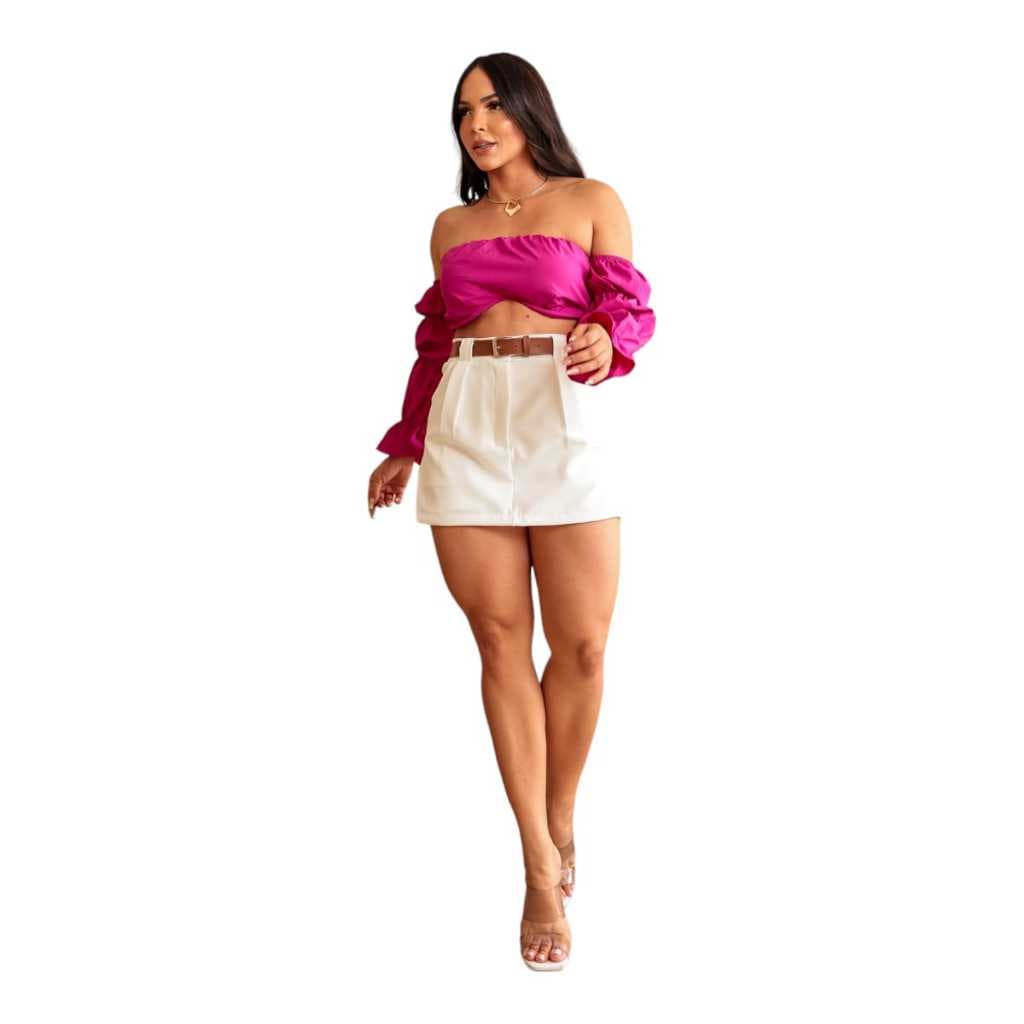 SHORT SAIA FEMININO ALFAIATARIA COM CINTO DE COURO