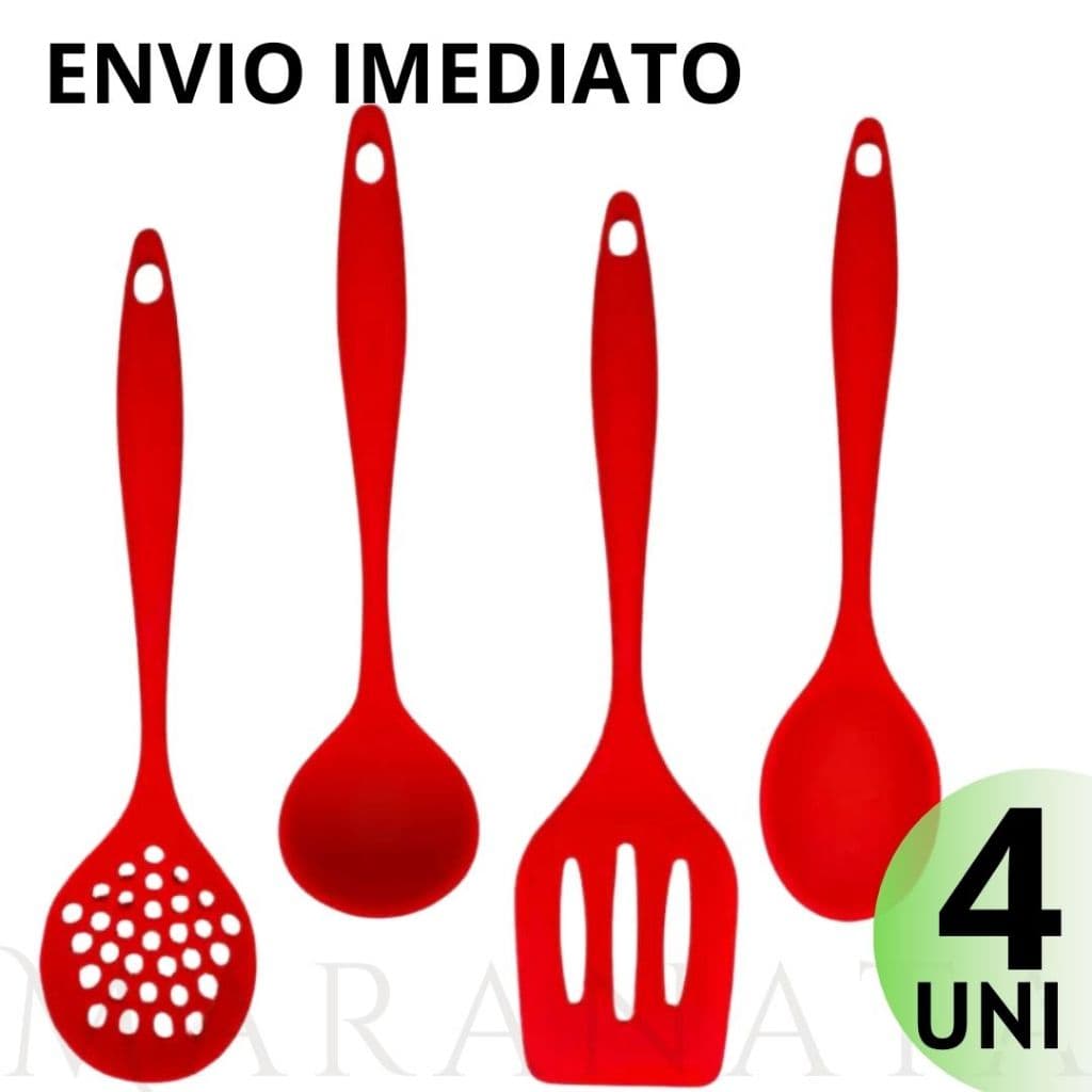 Utensílios De Cozinha 4 peças 100% Silicone - Casa Cozinha Restaurante Chef Qualidade Premium Resistente Vermelho e Preto Colheres Pegadores de Comida