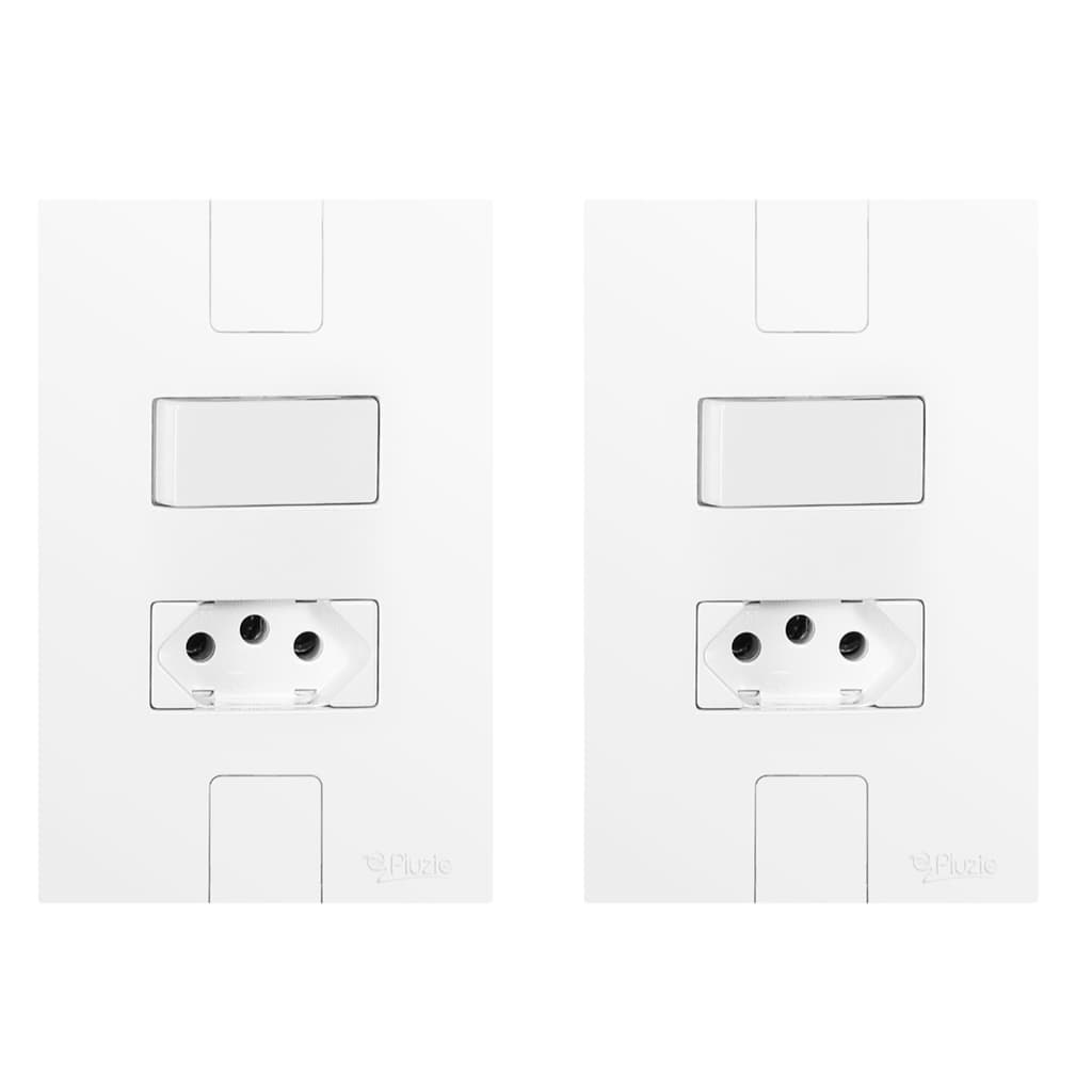 Kit 02 Interruptor Simples + Tomada 10a Modular Pluzie 4x2