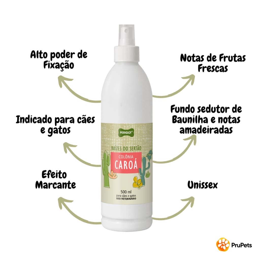 Perfume Alta Fixação Colônia Caroá Raízes do Sertão Perigot 500ml para Cães e Gatos