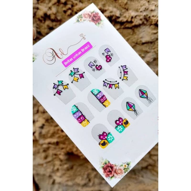 120 adesivos para unhas artesanais com joias e pedrarias importadas coleção festa junina