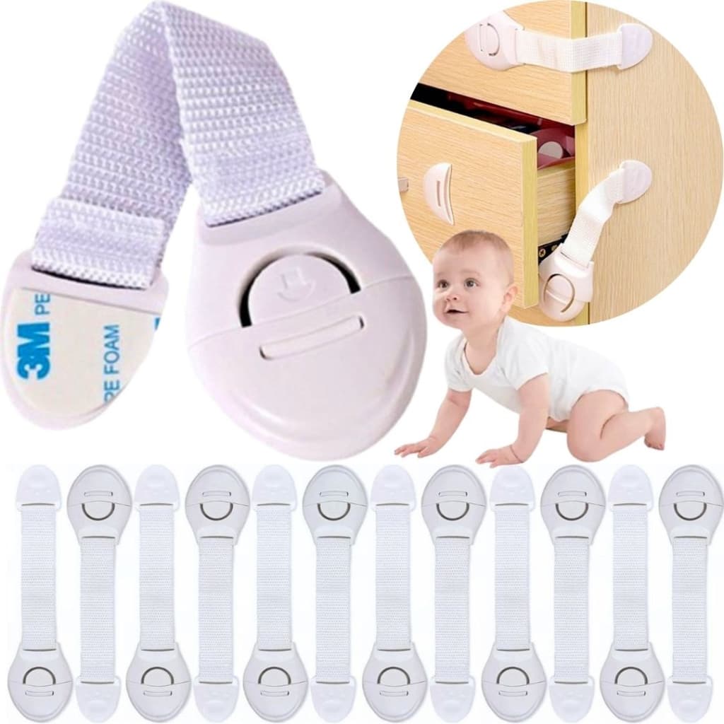 Kit 12 Trava De Gaveta Porta Armário Flexível Segurança Bebê Trava Fechadura Proteção
