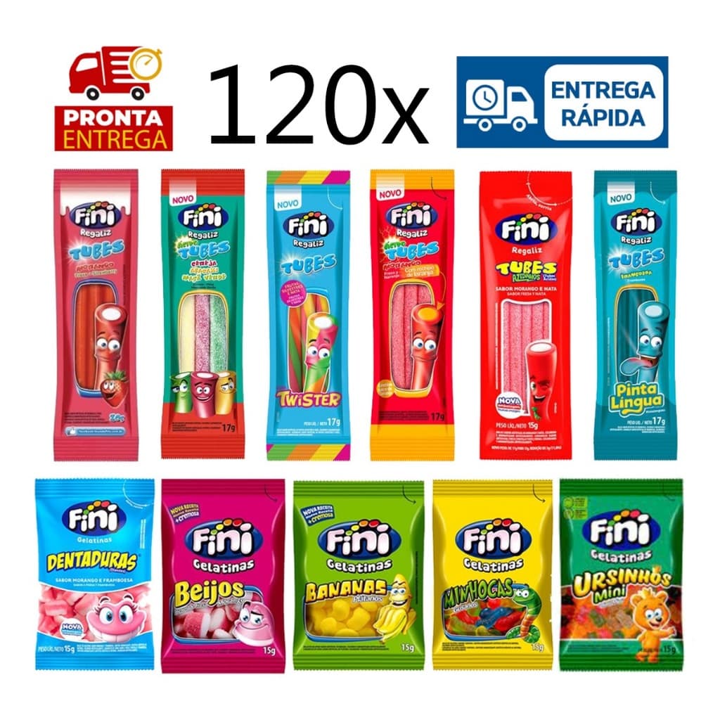 120 Pacotes Bala Fini Sabores Variados