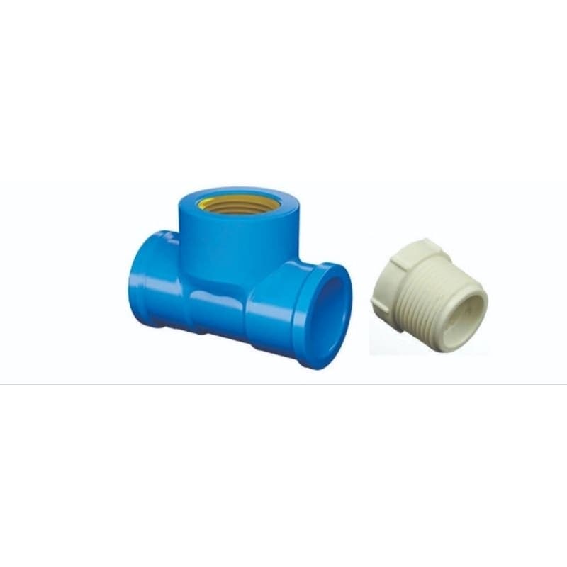 Tee Azul Soldável 25mm Rosca bucha Latão 3/4 + Redução 3/4 x 1/2 Roscável