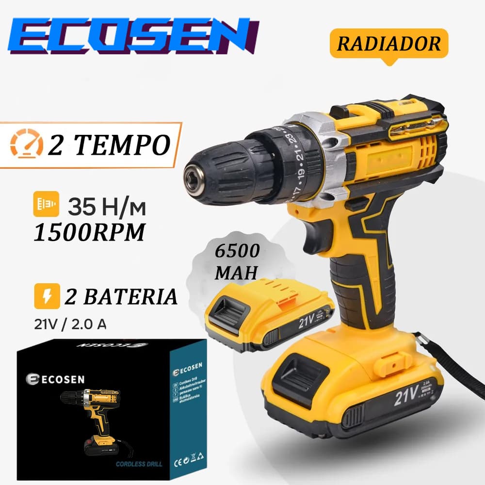 21V Parafusadeira Furadeira1500rpm  Sem Fio Com 2 Baterias Profissional