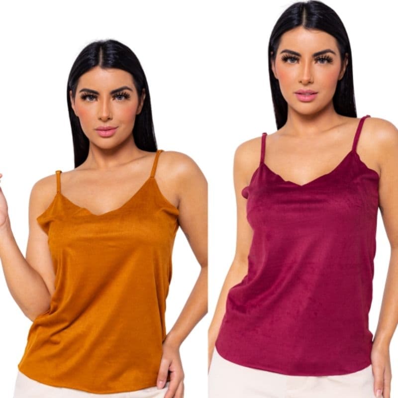 Kit 2 Blusa Blusinha Alcinha Suede Feminina Corte À Laser Roupa Básica Aveludada Moda