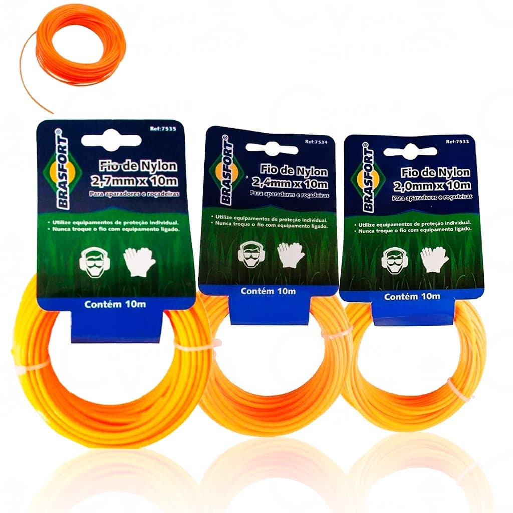 Fio nylon para aparadores e roçadeira de grama 1,8mm, 2,4mm e 3,0mm com 10 metros