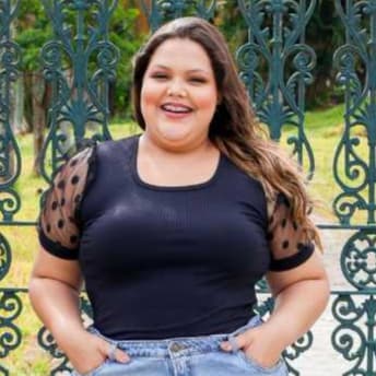 Blusa Preta Plus Size Blusinha Básica Manga Bufante Malha Canelada