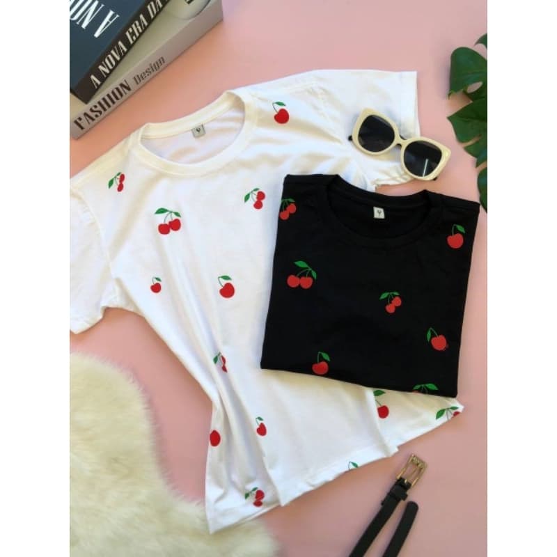 T-Shirt Feminina POÁ de Cereja, Blusa 100% Algodão