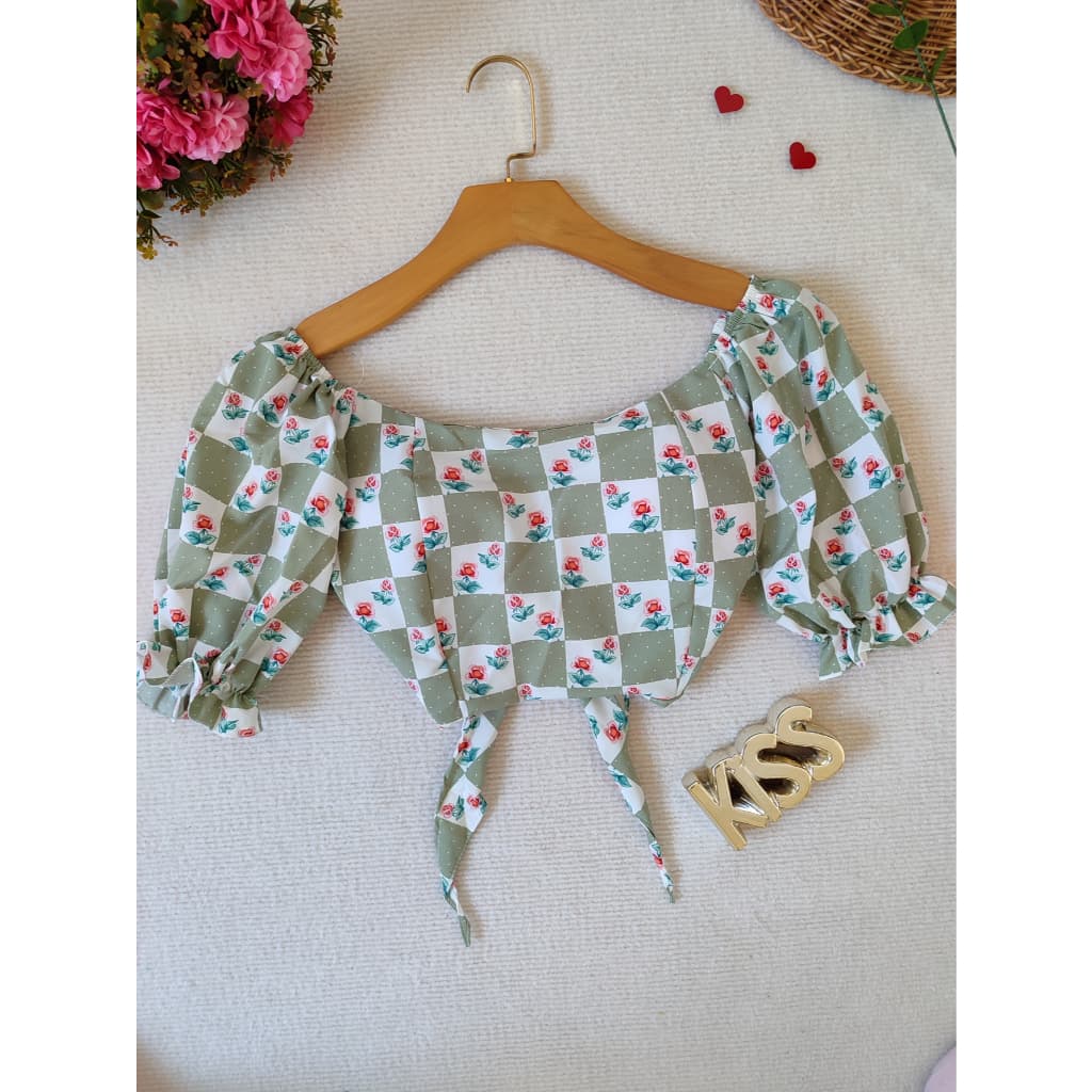 blusa cropped feminina estampado manga curta com bojo   Ycrop-3