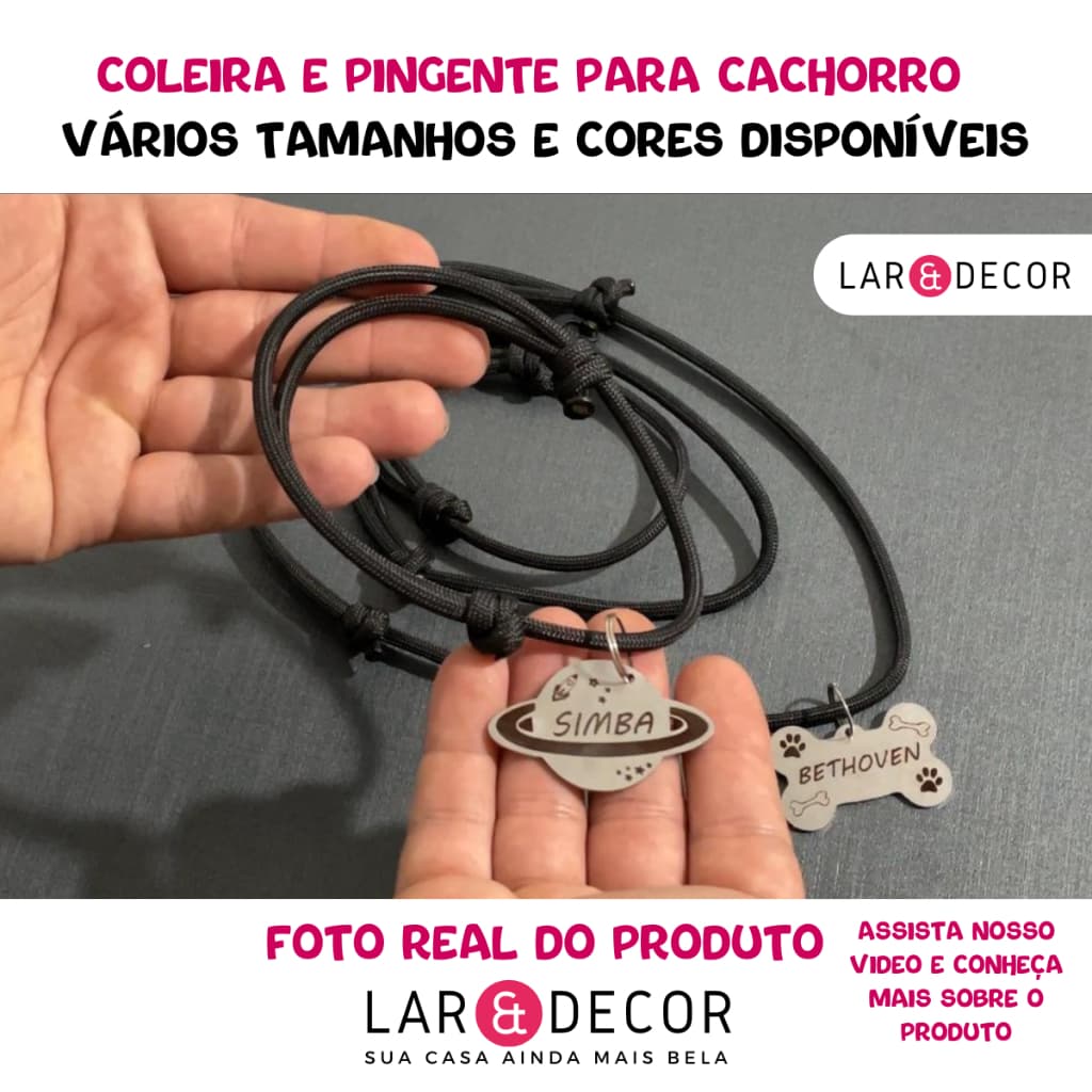 Coleira para Cachorro Gato Plaquinha de Identificação Pet para Roupa Pet