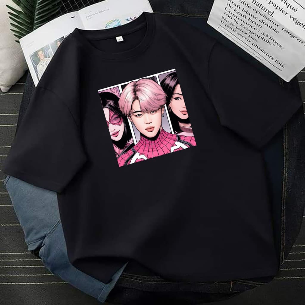 Camiseta Desenho Coreano Rosa Unissex 100% Algodão