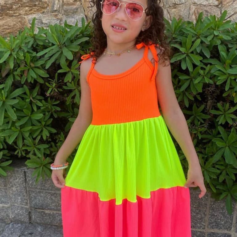 Vestido Infantil  PREMIUM Feminino Moda Verão. Malha Canelada TAM 2-4-6-8-10-12-14