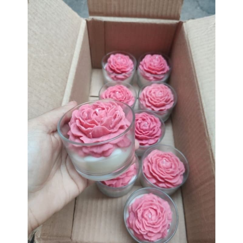 Vela de Rosa no copo de vidro / vela de flor no copo