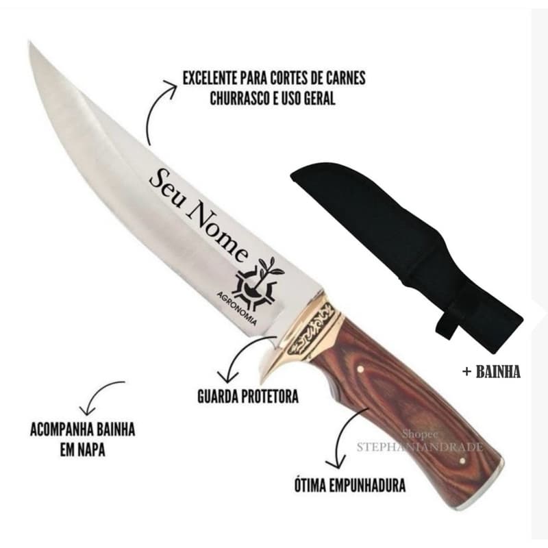 Faca Churrasco Personalizada C/ Seu Nome C/ Bainha