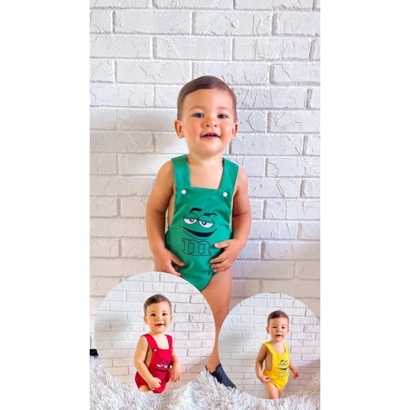Romper Masculino Jardineira Temático M&Ms