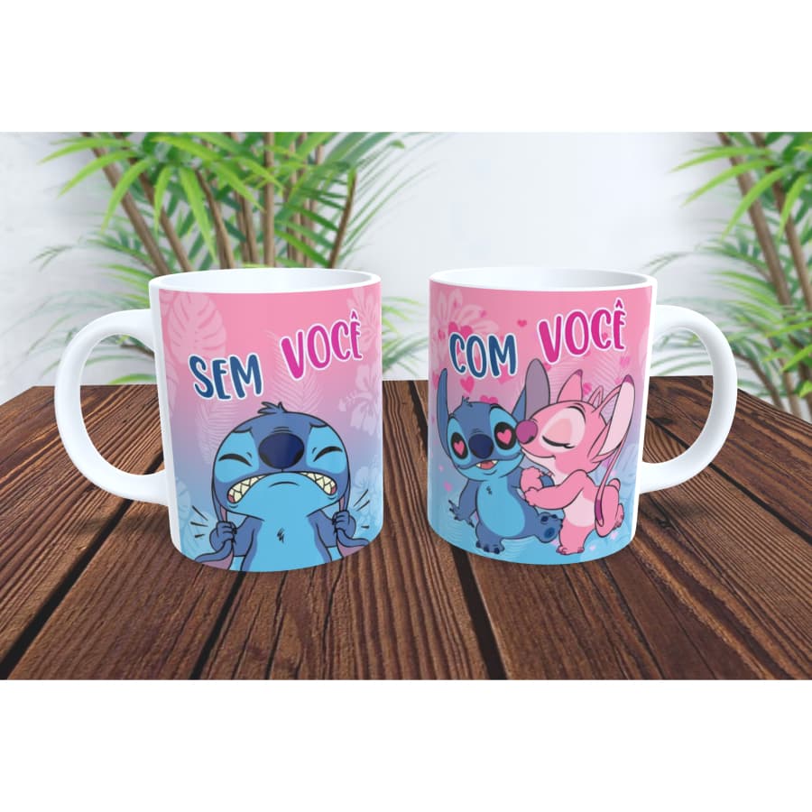 Caneca Lilo & Stitch Com Você e Sem Você 1und Promocional Envio Imediato