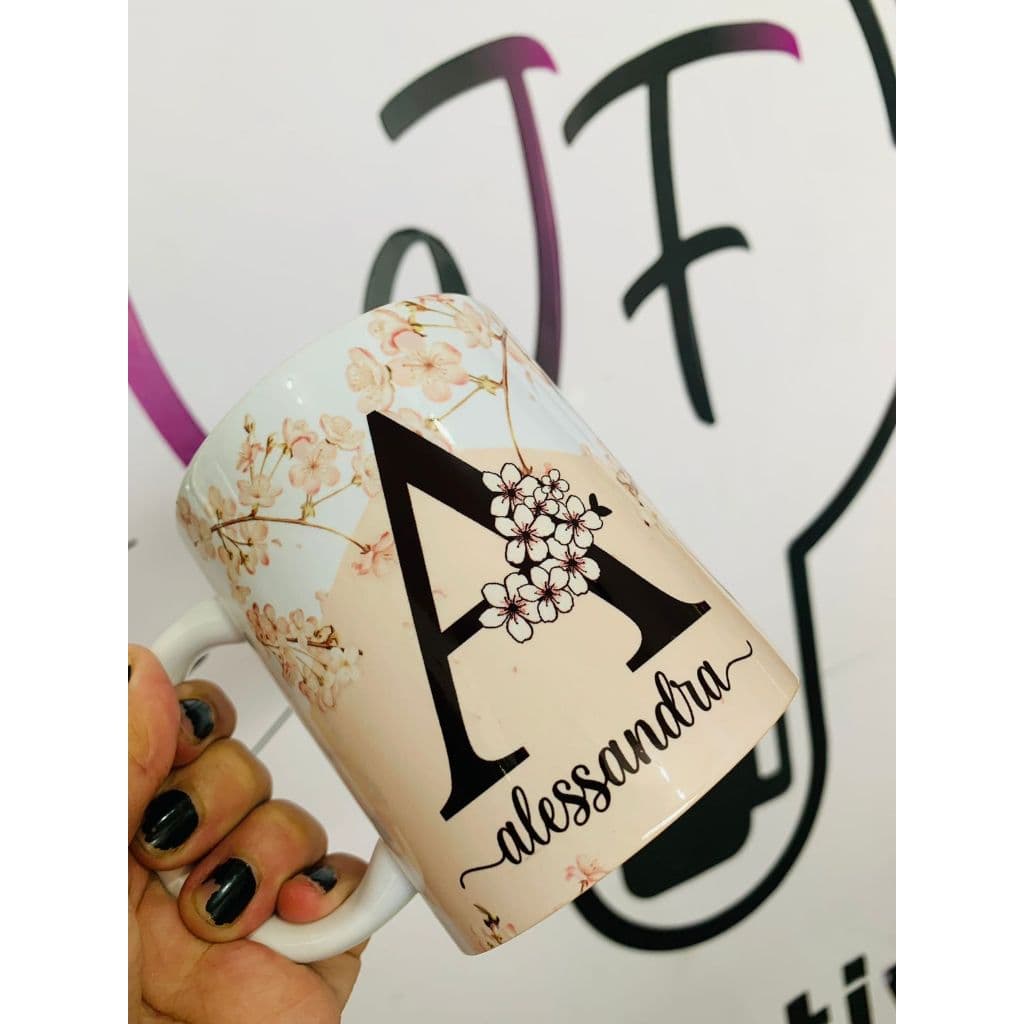 Caneca floral letra Alfabeto personalizada, caneca com inicial do nome, caneca com nome, personalizados, caneca criativa