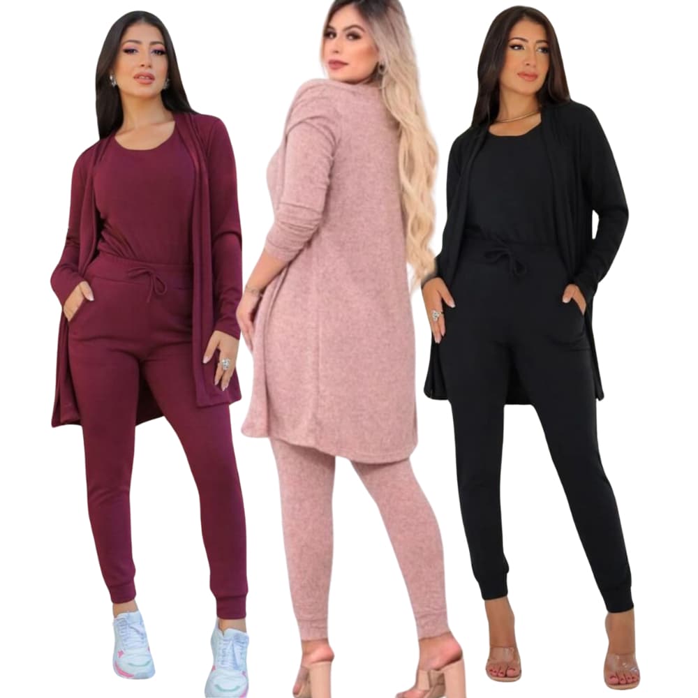 Conjunto Feminino de Frio Tecido Lanzinha (3) Peças Moda Inverno