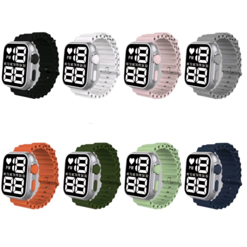 Relógio LED Digital de Pulso Esportivo Feminino Á Prova d'água Masculino Ultra9 Pulseira de Silicone