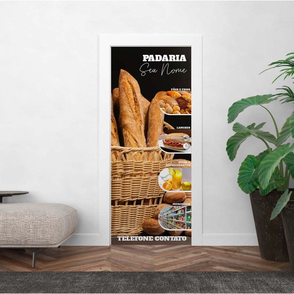 Adesivo Porta Vidro Nome Personalizado Padaria e Lanchonete