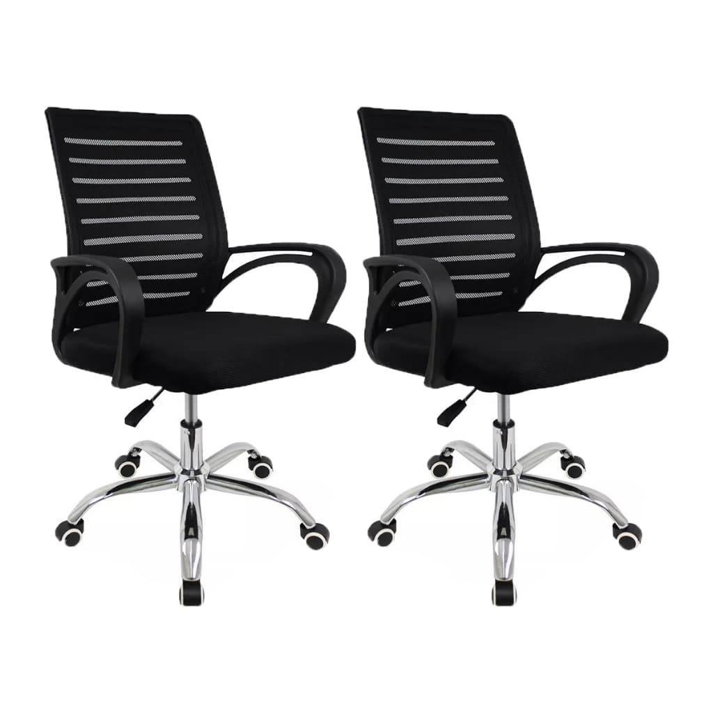 Kit 2 Cadeiras Escritório Home Office Giratória Com Assento Reclinável Cromado Com Mesh