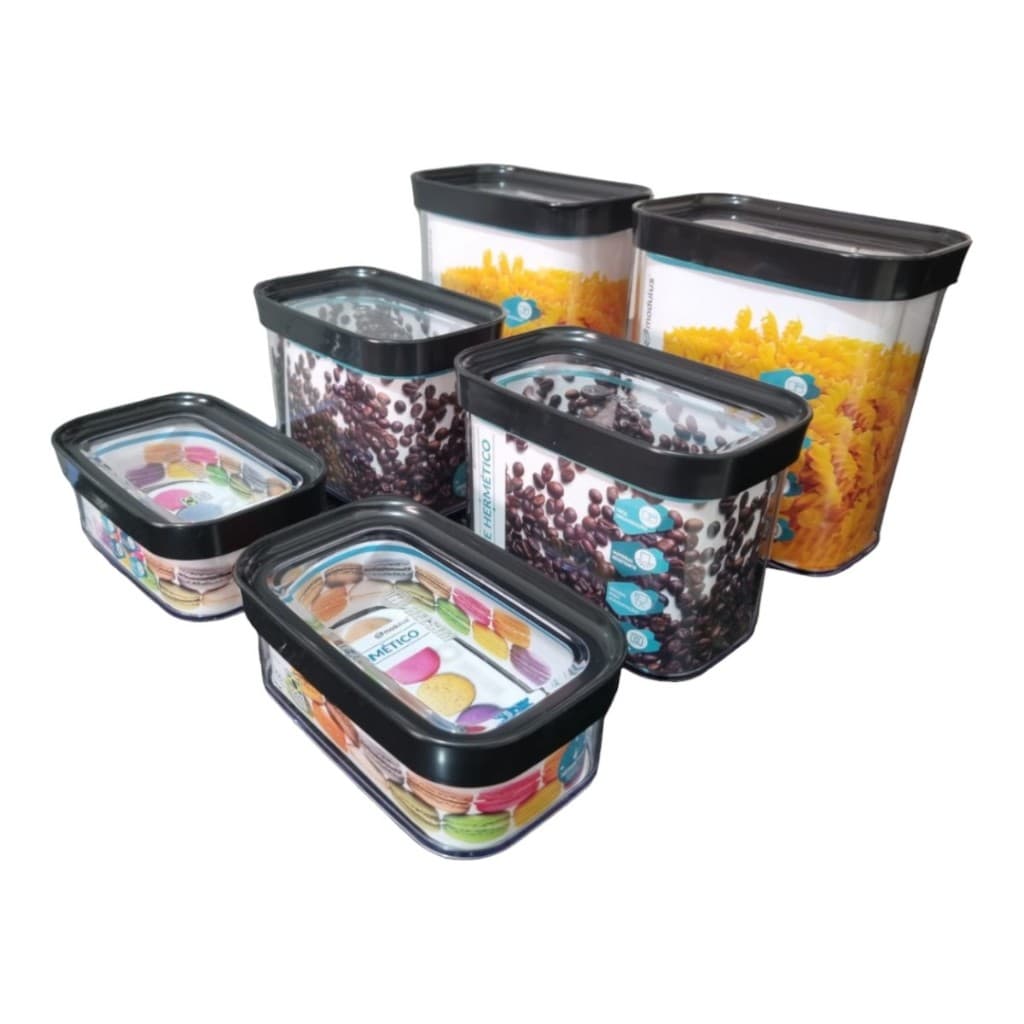Kit cozinha com 6 potes anti impacto - Potes herméticos 90 para mantimentos e temperos