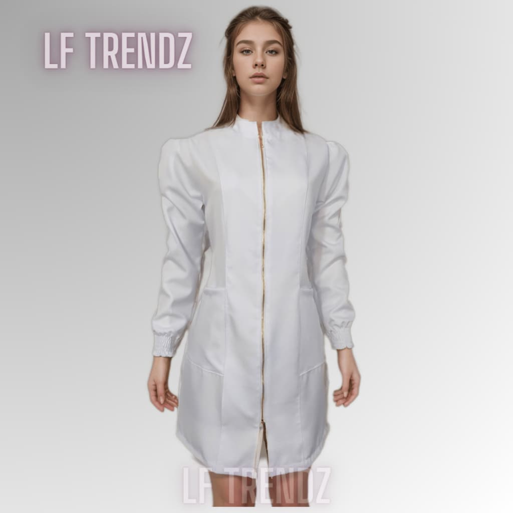 JALECO FEMININO BRANCO MANGA BUFANTE ZIPER DOURADO