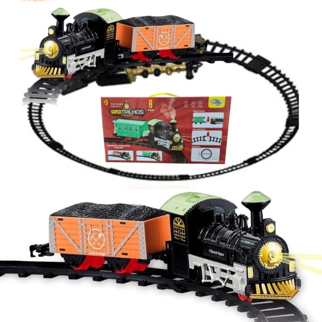 TREM COM Pista TRENZINHO EXPRESSO Ferrorama LOCOMOTIVA TRILHOS LUZ SOM FERROVIA ELETRICO Brinquedo