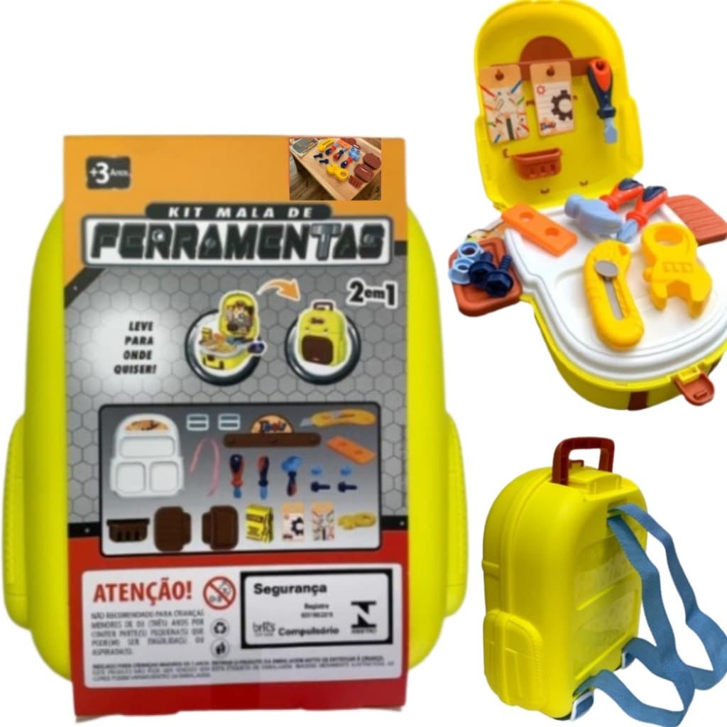BRINQUEDO FERRAMENTAS NA MALINHA Infantil Maleta Vira Mochila MALA MESA OFICINA COMPLETA MALETINHA